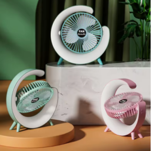portable usb rechargeable mini desktop/table fan rainbow led quiet cooling fan for home office travel & indoor outdoor use