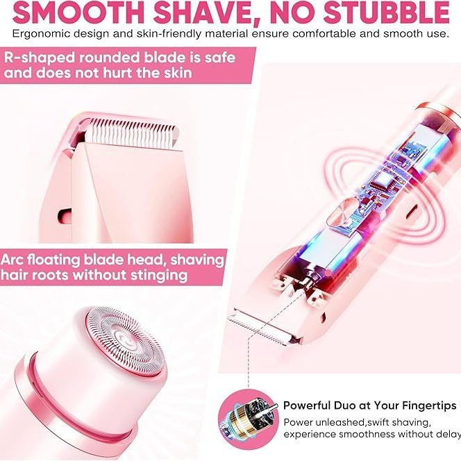 TechnovA BD Waterproof Rechargeable Womens Electric Hair Remover Dual-Head Full-Body Shaver Wet/Dry Compatible Washable ABS Material - Image 2