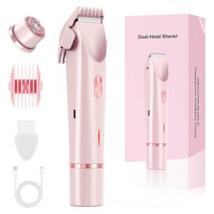 TechnovA BD Waterproof Rechargeable Womens Electric Hair Remover Dual-Head Full-Body Shaver Wet/Dry Compatible Washable ABS Material